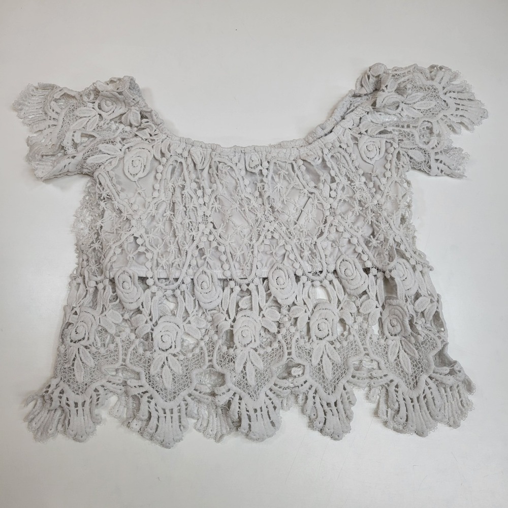 Derek Heart White‎ Floral Lace Crochet Off Shoulder Top Size Small Boho - Picture 6 of 7